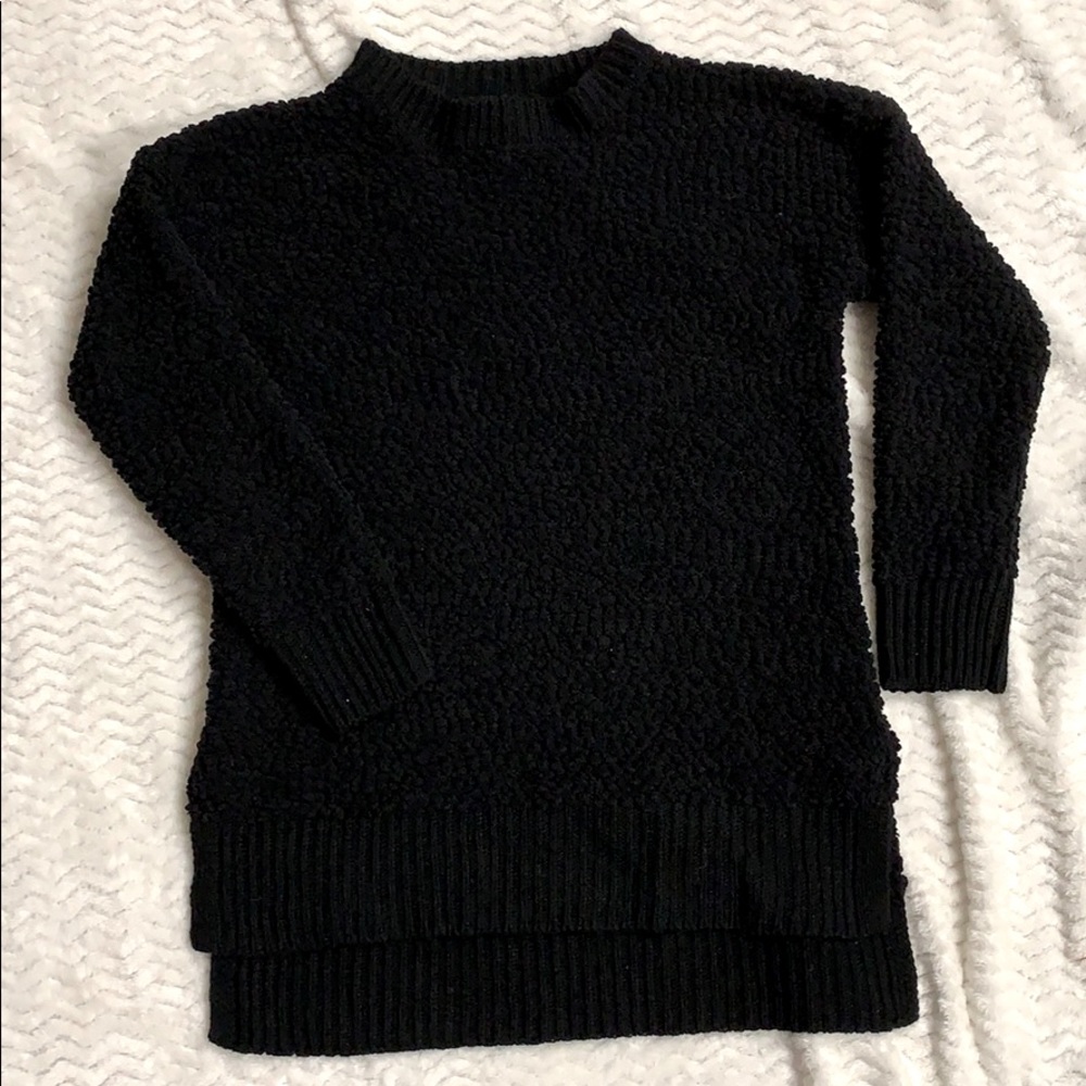 Fuzzy black crew neck sweater soft long cute